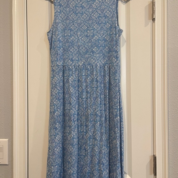 LL Bean Dress Wome Blue Fit Flare Wrap Floral Stretch Cottage Pleated small p - Picture 5 of 7